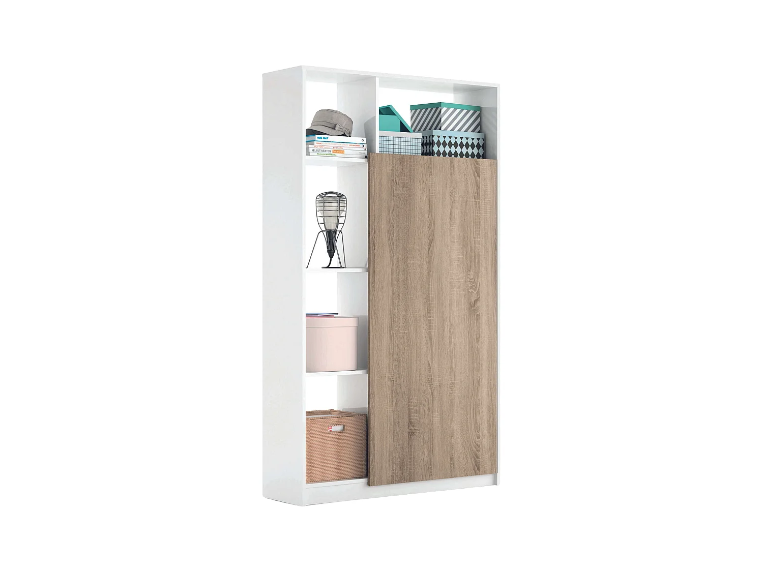 Mueble Entrada Neo Moderno Blanco Mate y Roble, 100 cm
