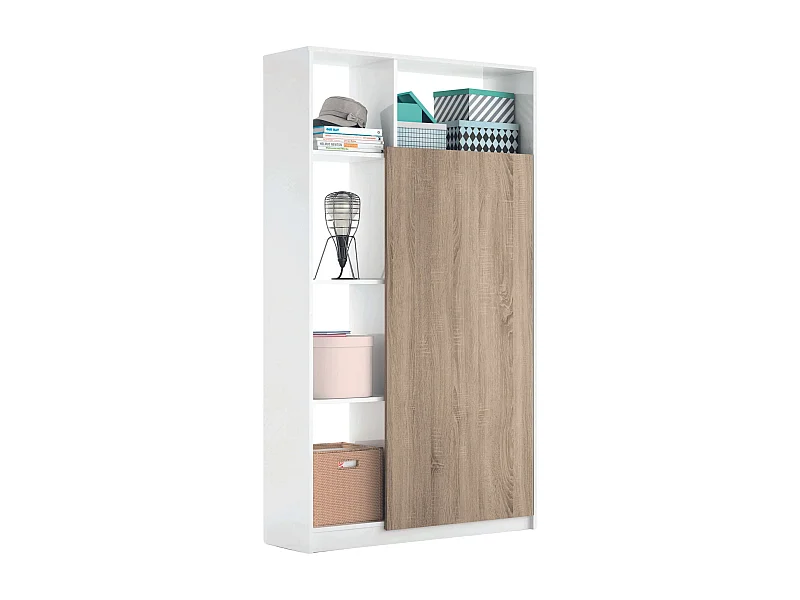 Mueble Entrada Neo Moderno Blanco Mate y Roble, 100 cm