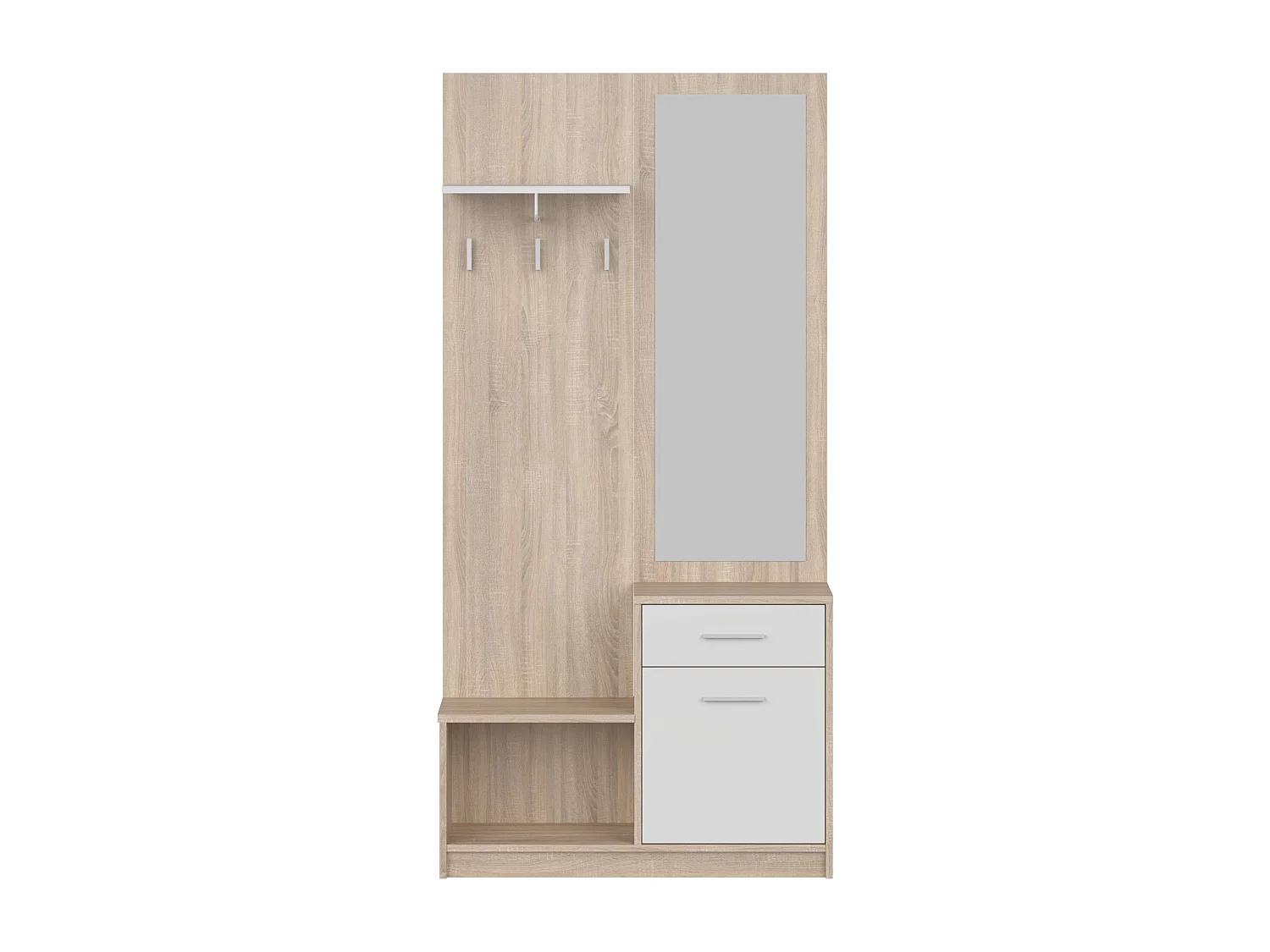 Mueble Recibidor Espejo Sett 1 Cajón 1 Puerta Estante Hueco Blanco Roble 90 cm