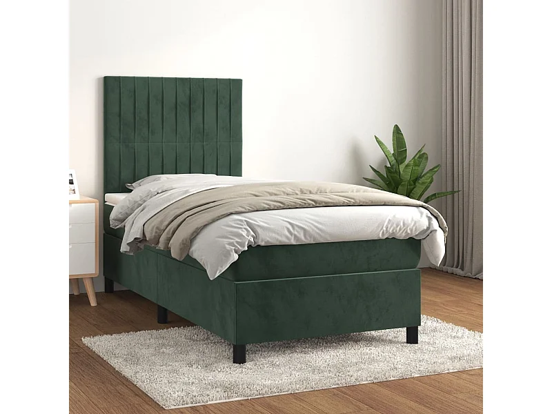 Cama de solteiro | Cama de adulto | Cama com molas/colchão 80x200cm veludo verde-escuro SHL886514