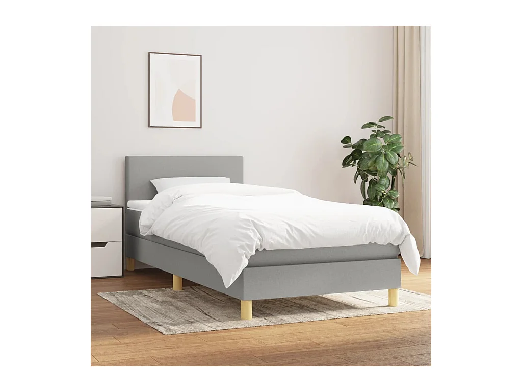 Lit adulte-Lit simple-Sommier à lattes de lit et matelas Gris clair 90x190 cm Tissu