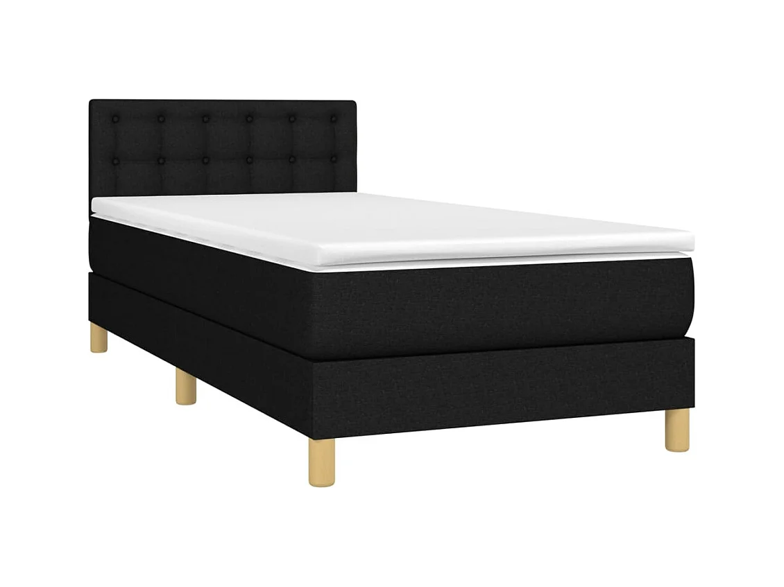 Lit simple-Lit adulte-Sommier à lattes de lit avec matelas Noir 90x190 cm Tissu