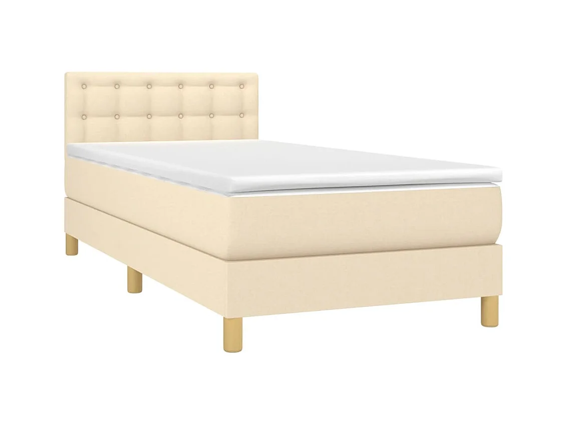 Lit simple-Lit adulte-Sommier à lattes de lit et matelas Crème 90x190 cm Tissu