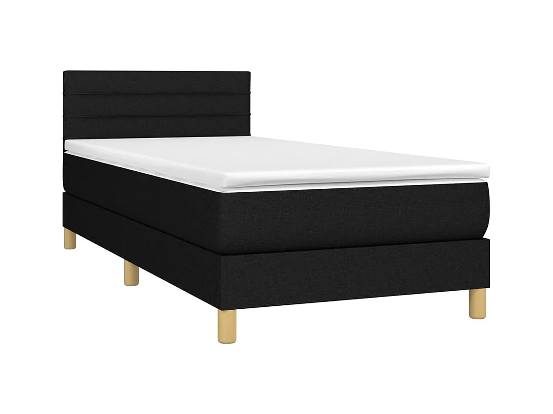 Lit simple-Lit adulte-Sommier à lattes de lit avec matelas Noir 90x190 cm Tissu