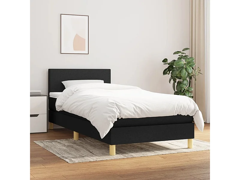 Cama individual | Cama para adultos | Cama box spring con colchón tela negro 100x200 cm SHL103611