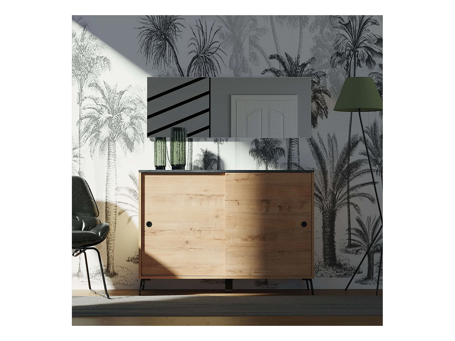 Recibidor Con Espejo Terpi Moderno Roble Gold y Mármol