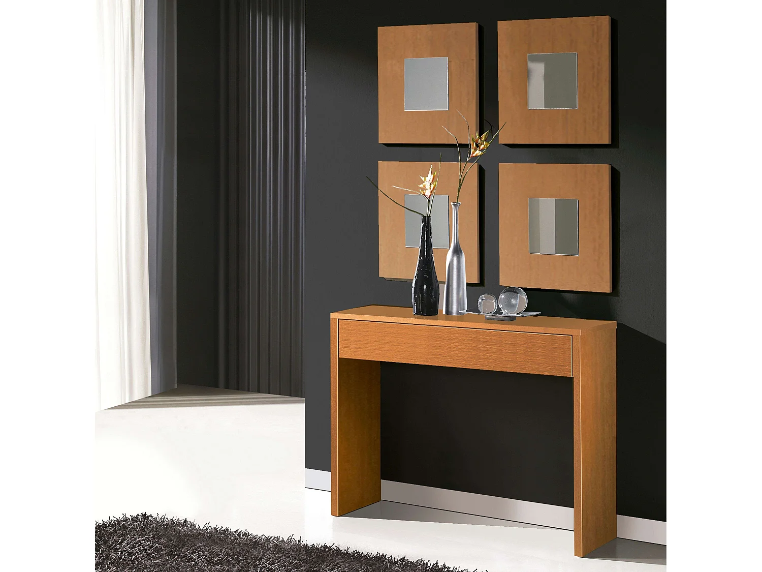 Recibidor Consola 4 Espejos Lupe 100x76x30cm Cerezo