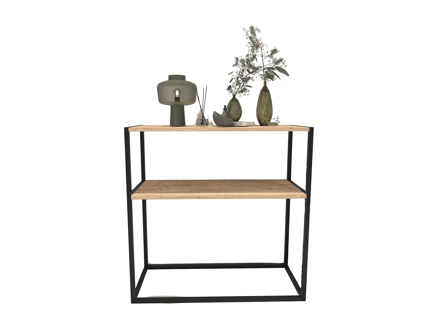Meuble d'entrée Rus Étagères Noir et Chêne Safir 90x90x34 cm