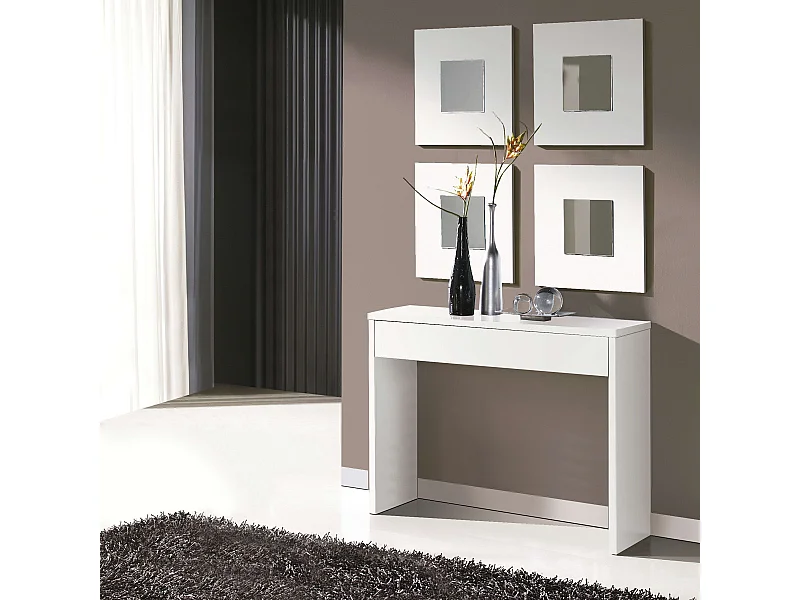 Mueble Recibidor Lupe Almacenaje Cajón y Espejos Blanco 101 cm