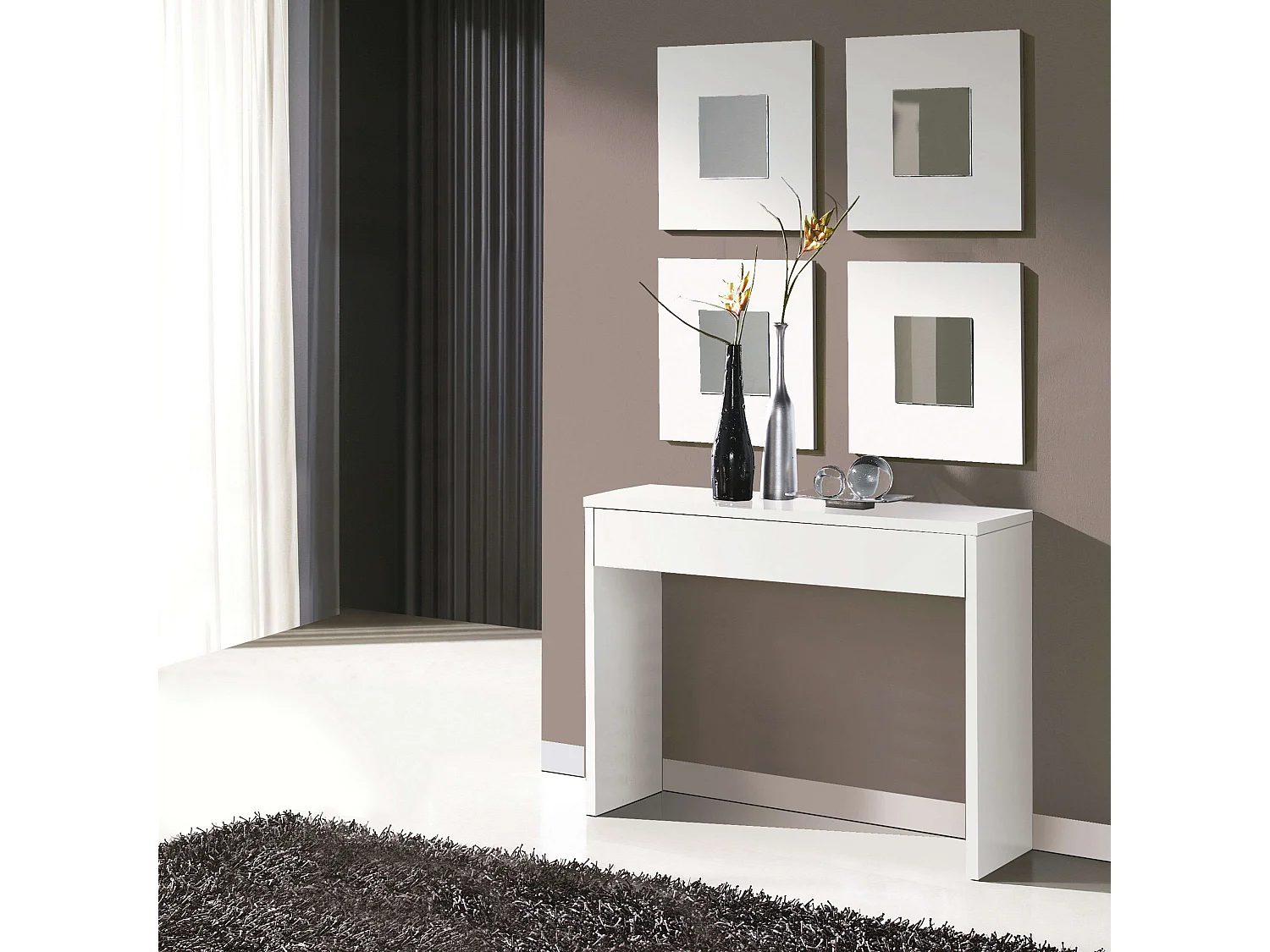 Mueble Recibidor Lupe Almacenaje Cajón y Espejos Blanco 101 cm