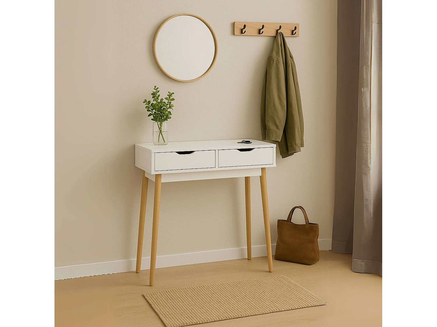 Mesa de hall branca Fiano com 2 gavetas, 78x90x35 cm
