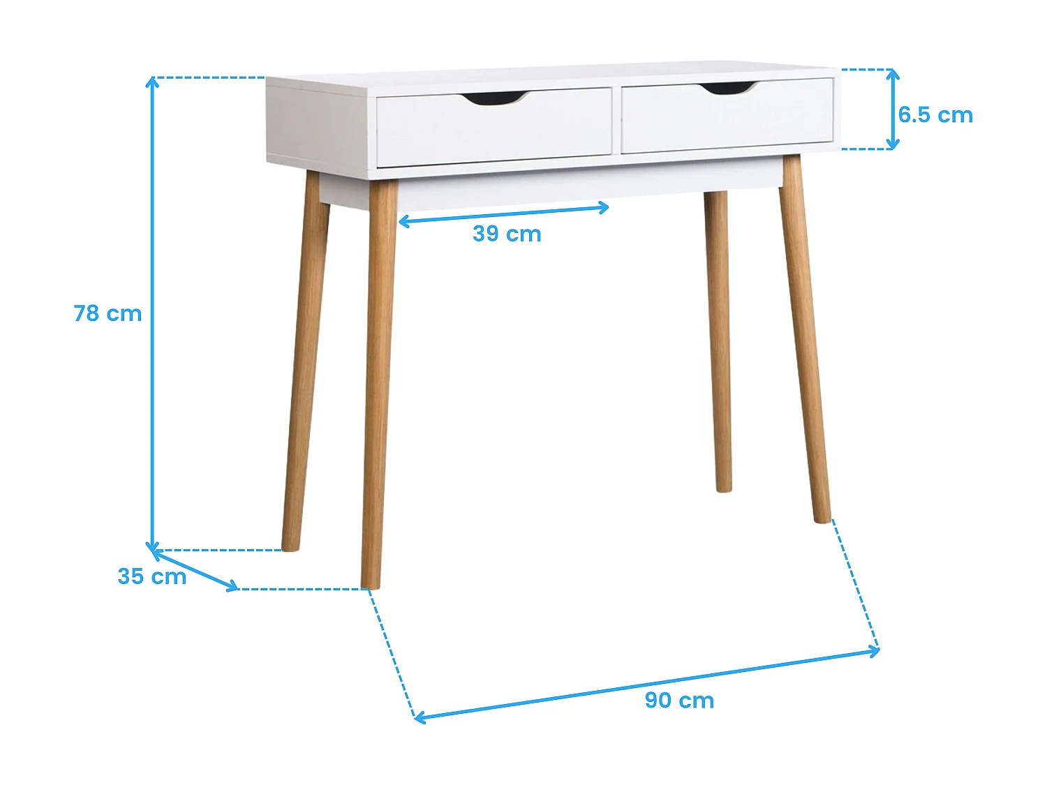 Mesa de hall branca Fiano com 2 gavetas, 78x90x35 cm