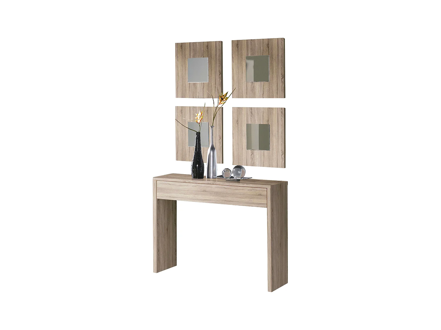 Consola Recibidor Lupe 4 Espejos 100x76x30cm Roble Cambrian