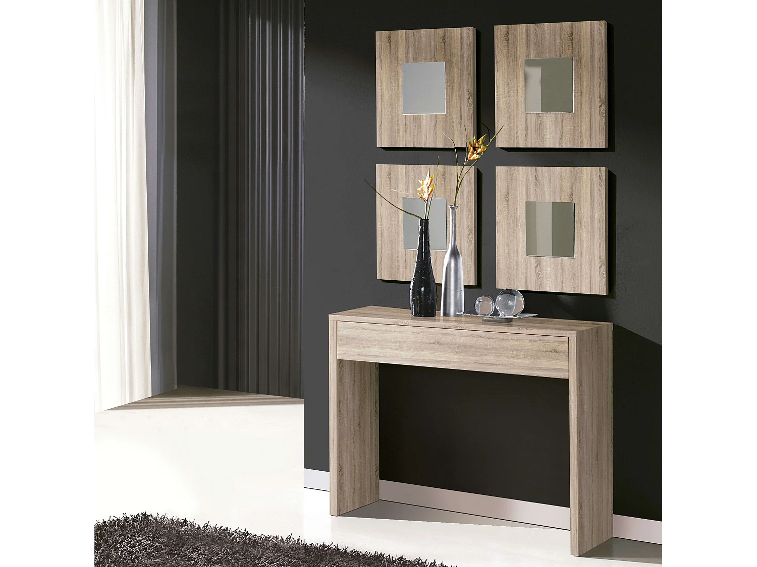 Consola Recibidor Lupe 4 Espejos 100x76x30cm Roble Cambrian