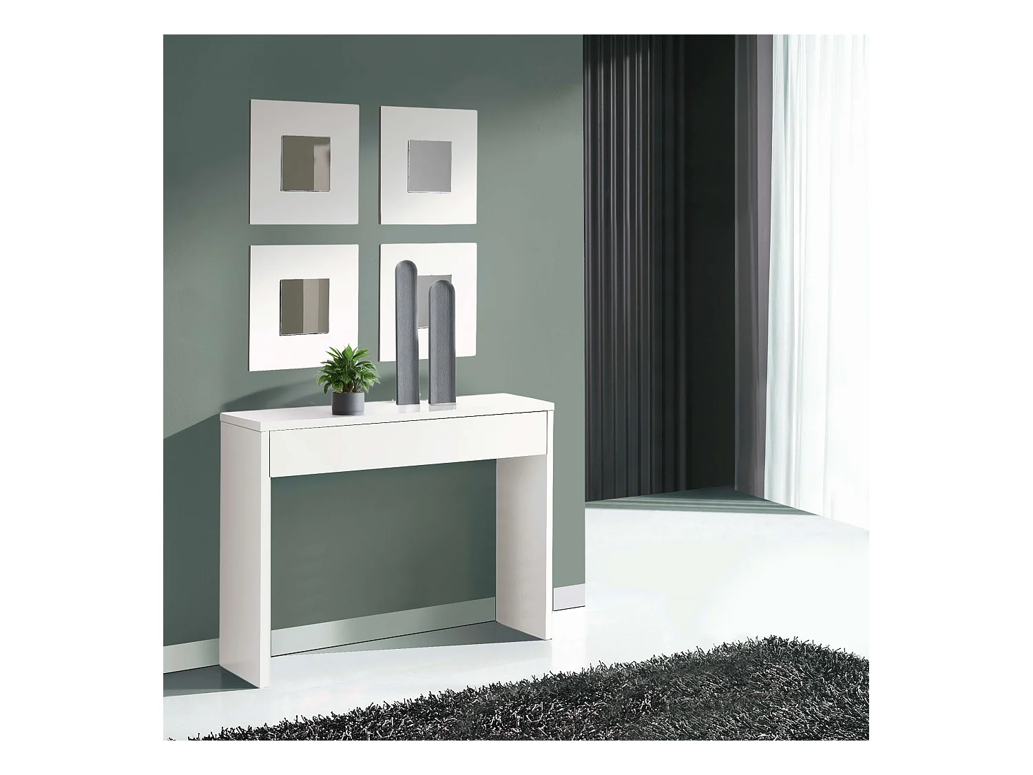 Mueble Entrada Recibidor Lupe Moderno Blanco 101x76x30 cm