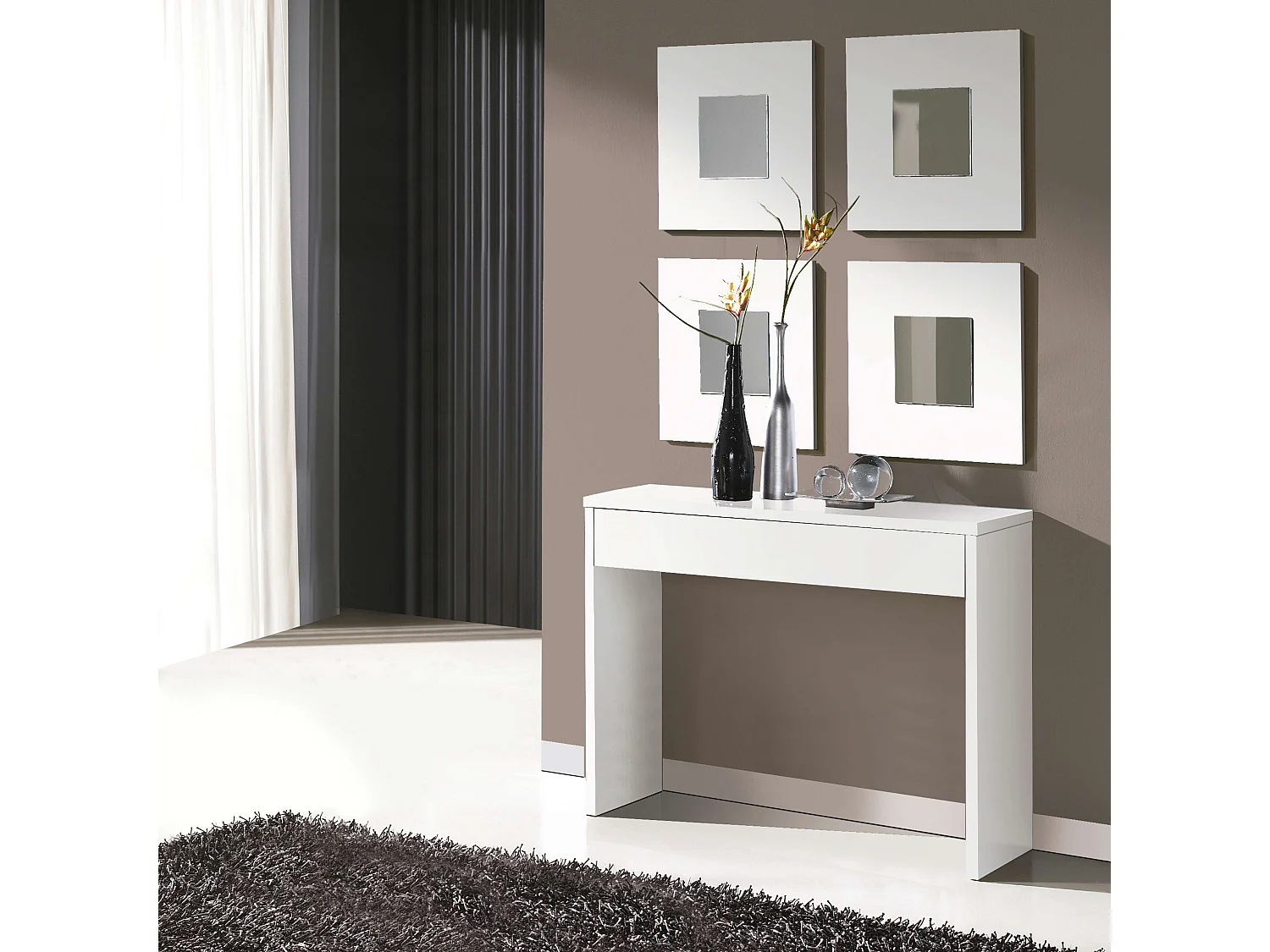 Meuble d'entrée moderne blanc Lupe 101x76x30 cm