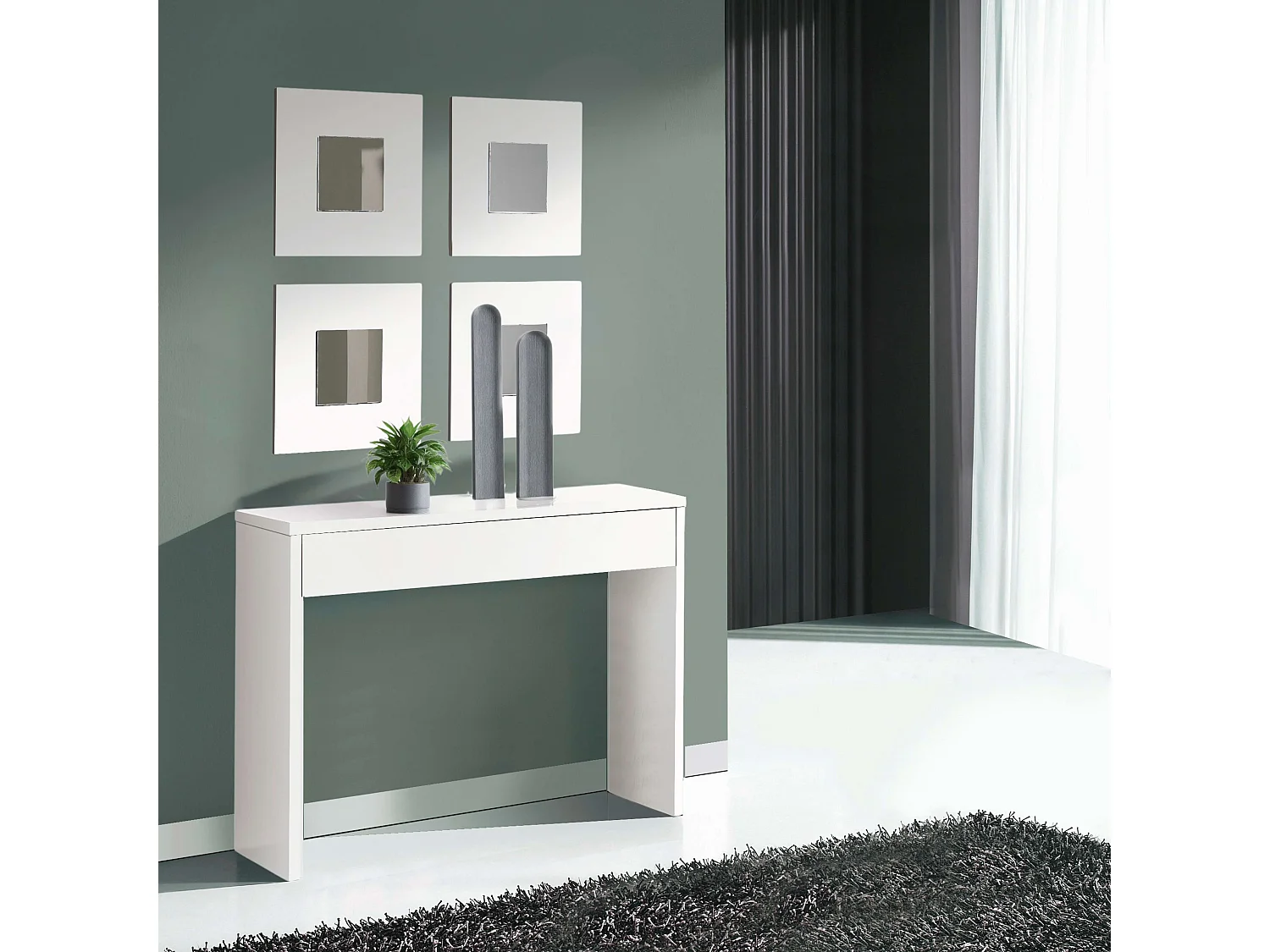 Meuble d'entrée moderne blanc Lupe 101x76x30 cm