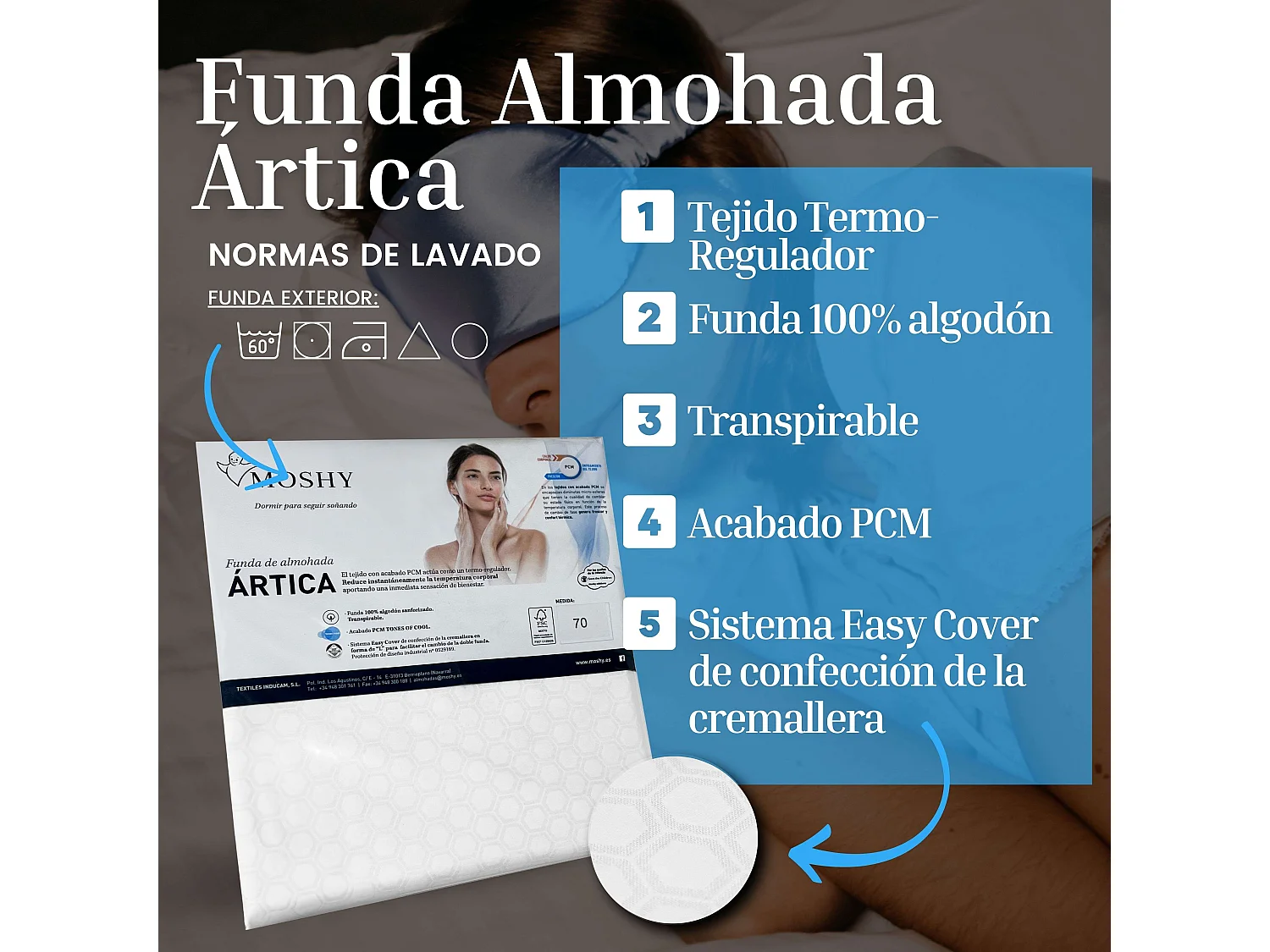 Funda almohada Ártica visco-elástico 100% algodón 150 cm