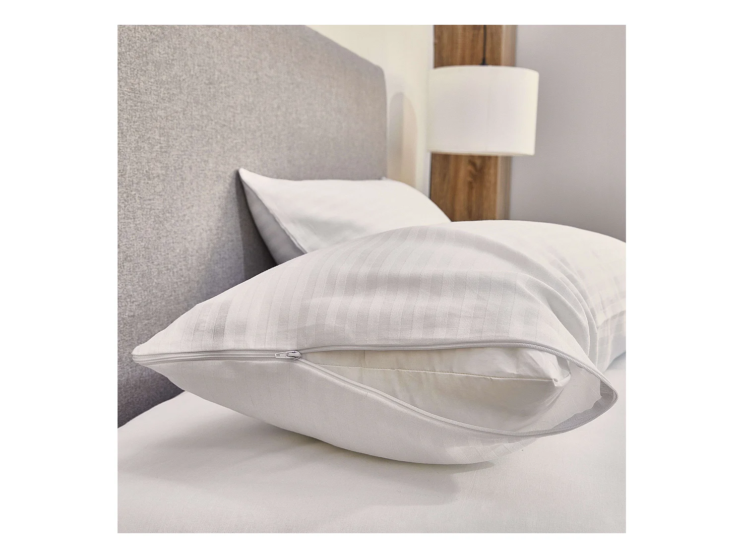 Funda almohada algodón antiencogimiento blanco 70x40 cm cremallera lateral