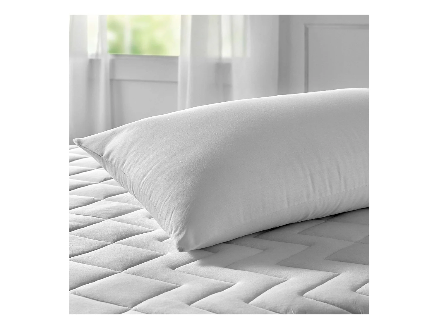 Oreiller en fibre anti-acariens, faible fermeté, tissu coton blanc, 70 cm