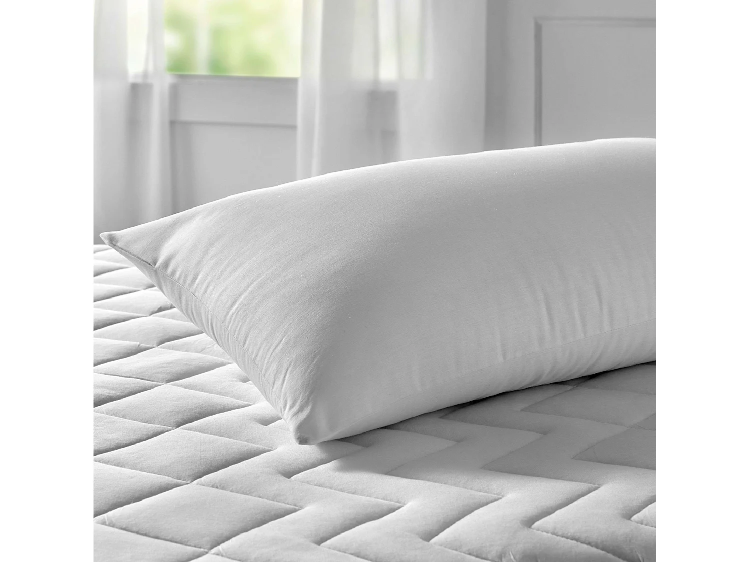 Oreiller en fibre anti-acariens, faible fermeté, tissu coton blanc, 70 cm