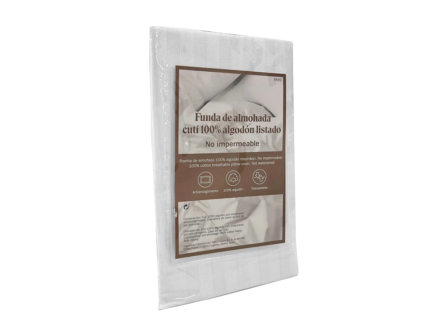 Taie d'oreiller 100% coton avec fermeture éclair blanche 135x40 cm