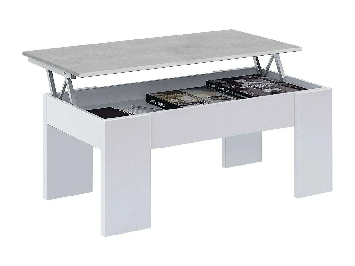 Pack Muebles Comedor Cemento y Blanco (Mesa Centro + Aparador + Comedor)