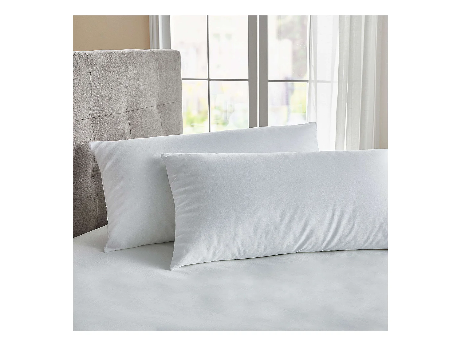 Oreiller anti-acariens en fibre de coton polyéther, faible fermeté, blanc, 90 x 40 cm