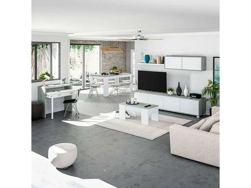 Pack Comedor Plutón II Est. Industrial (Modular+Mesa Centro+Comedor+Escritorio)