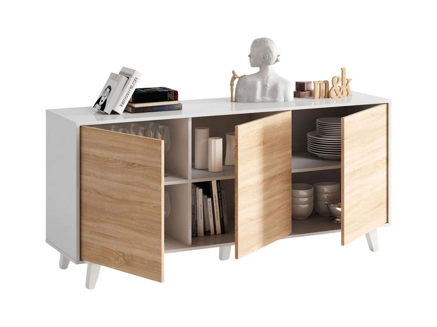 Pack Muebles Salón Blanco/Roble: Salón + Aparador + Mesa Centro