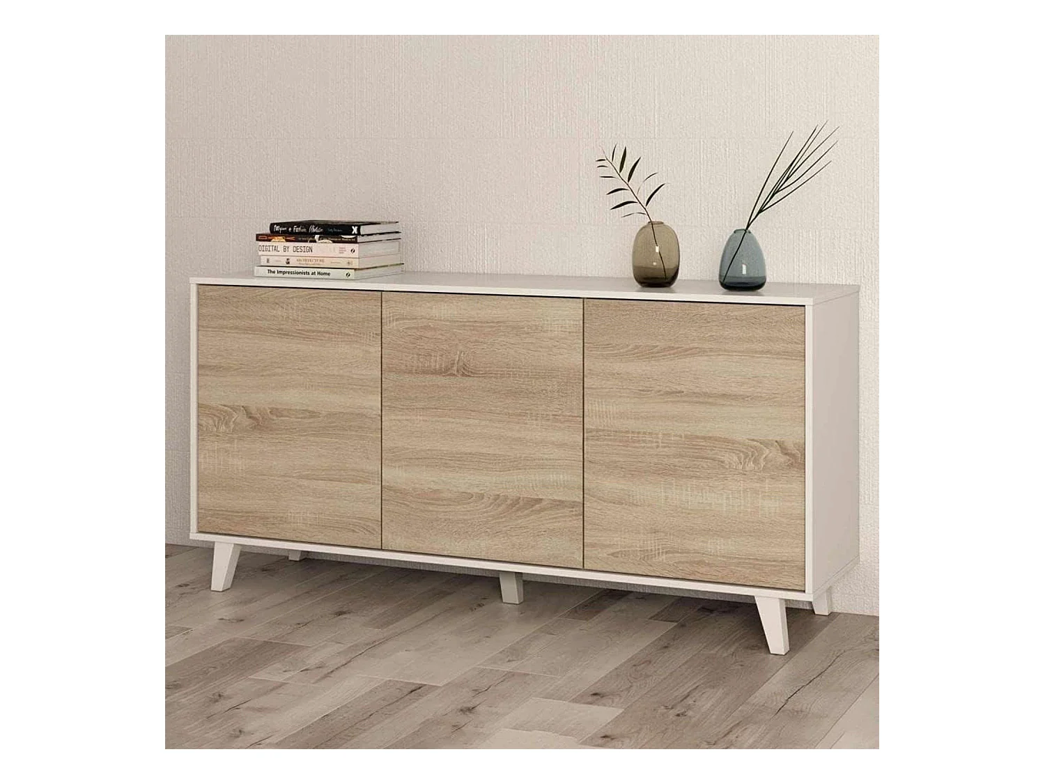 Pack Muebles Salón Blanco/Roble: Salón + Aparador + Mesa Centro