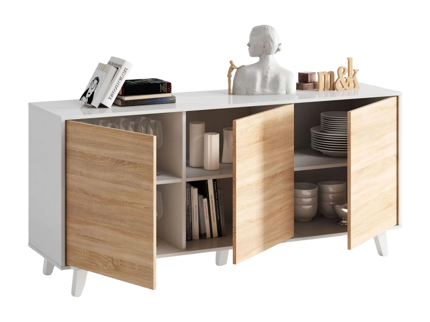 Pack Muebles Salón Blanco/Roble: Salón + Aparador + Mesa Centro