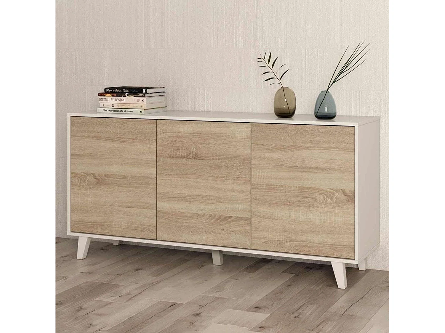 Pack Muebles Salón Blanco/Roble: Salón + Aparador + Mesa Centro