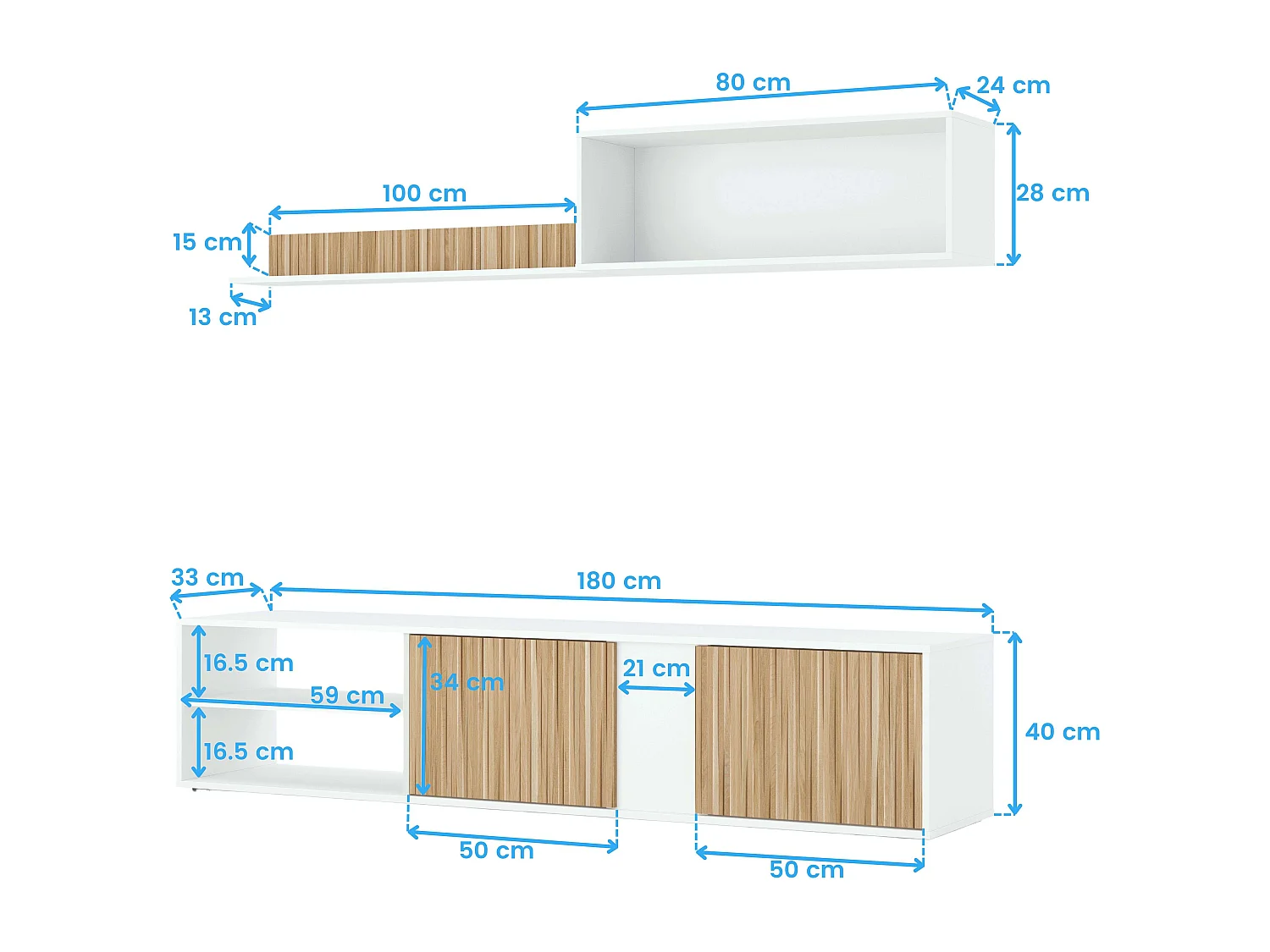 Pack Muebles Salón Blanco/Roble: Salón + Aparador + Mesa Centro