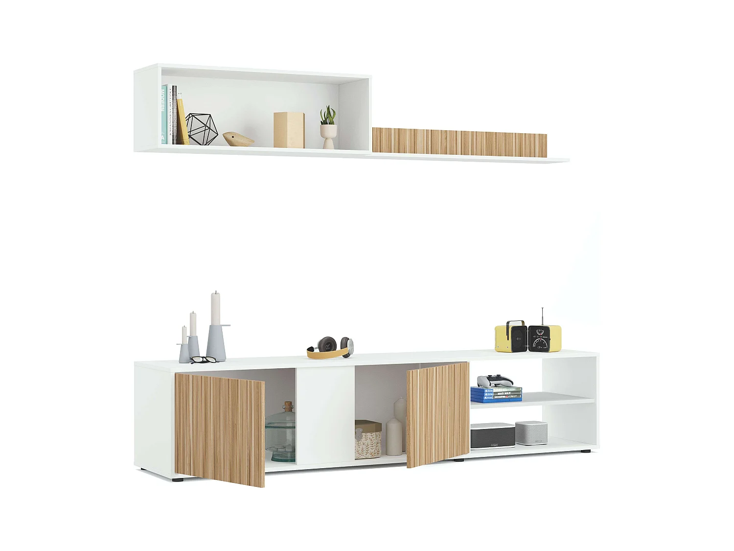 Pack de Muebles Salón Comedor Melamina Blanco Mate y Roble Natur