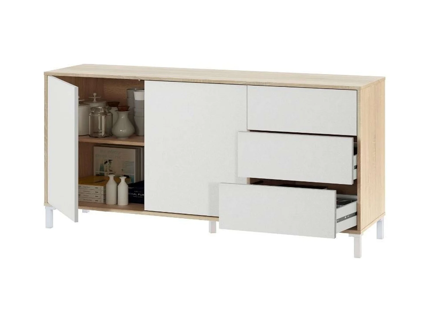 Pack salón Brooklyn roble canadian-blanco artik Estilo nórdico