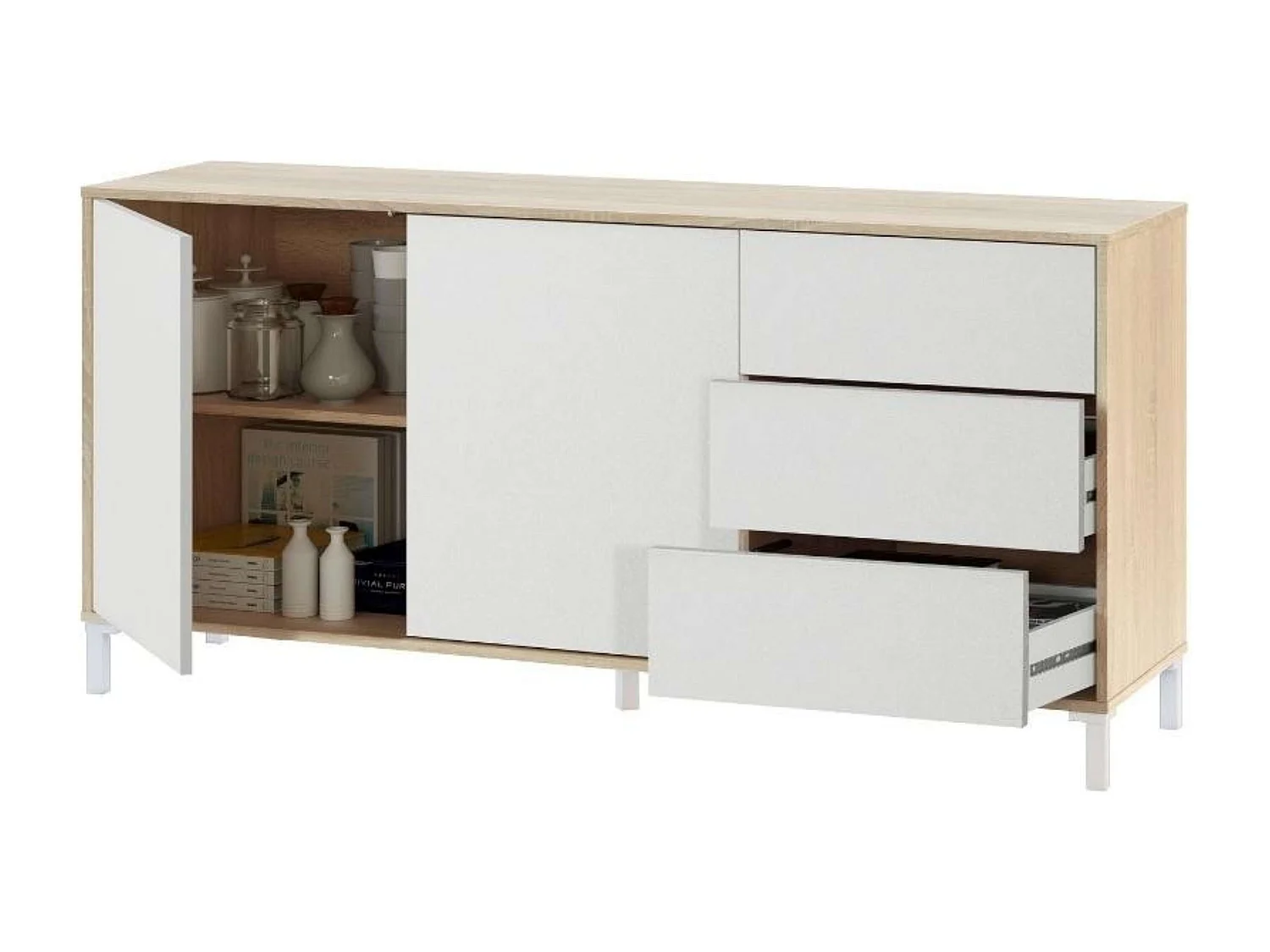 Pack salón Brooklyn roble canadian-blanco artik Estilo nórdico