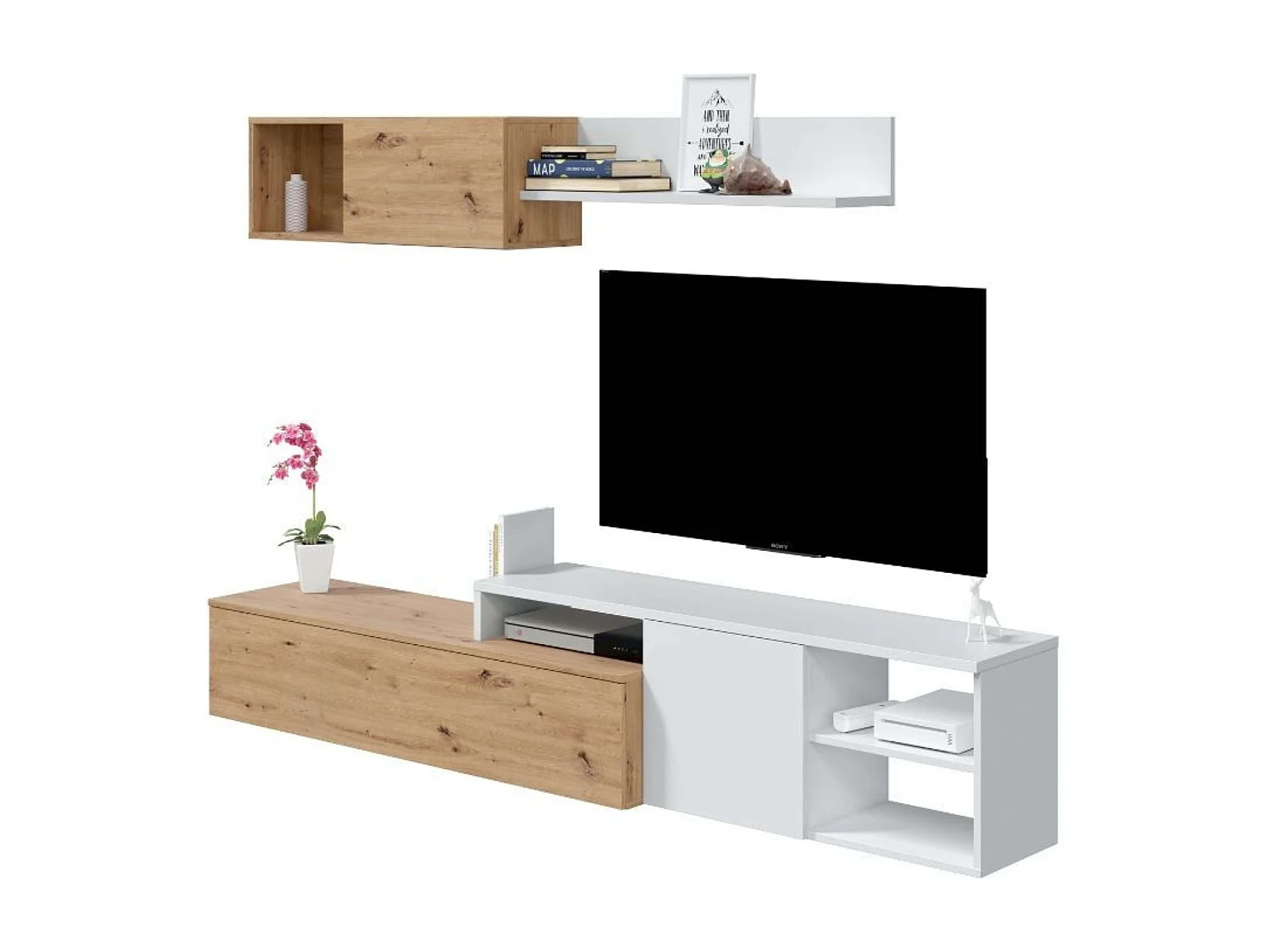 Pack muebles salón estilo moderno Roble nodi Blanco artik