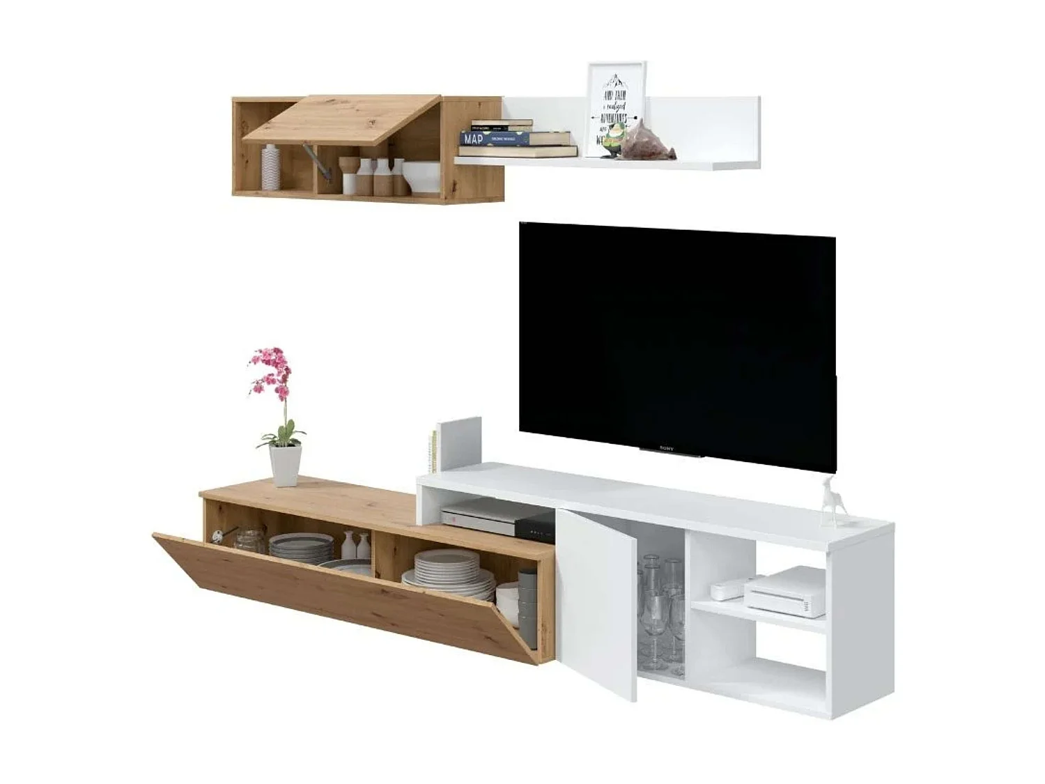 Pack muebles salón estilo moderno Roble nodi Blanco artik