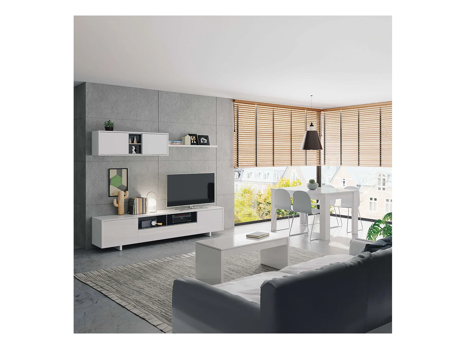 Pack Muebles Salón Belus Blanco: Modular + Mesas Centro y Comedor