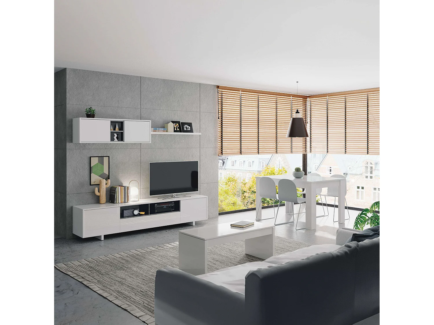 Pack Muebles Salón Belus Blanco: Modular + Mesas Centro y Comedor