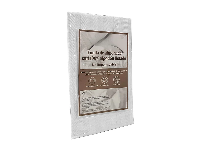 Funda almohada algodón antiencogimiento 90x40 cm con cremallera blanca