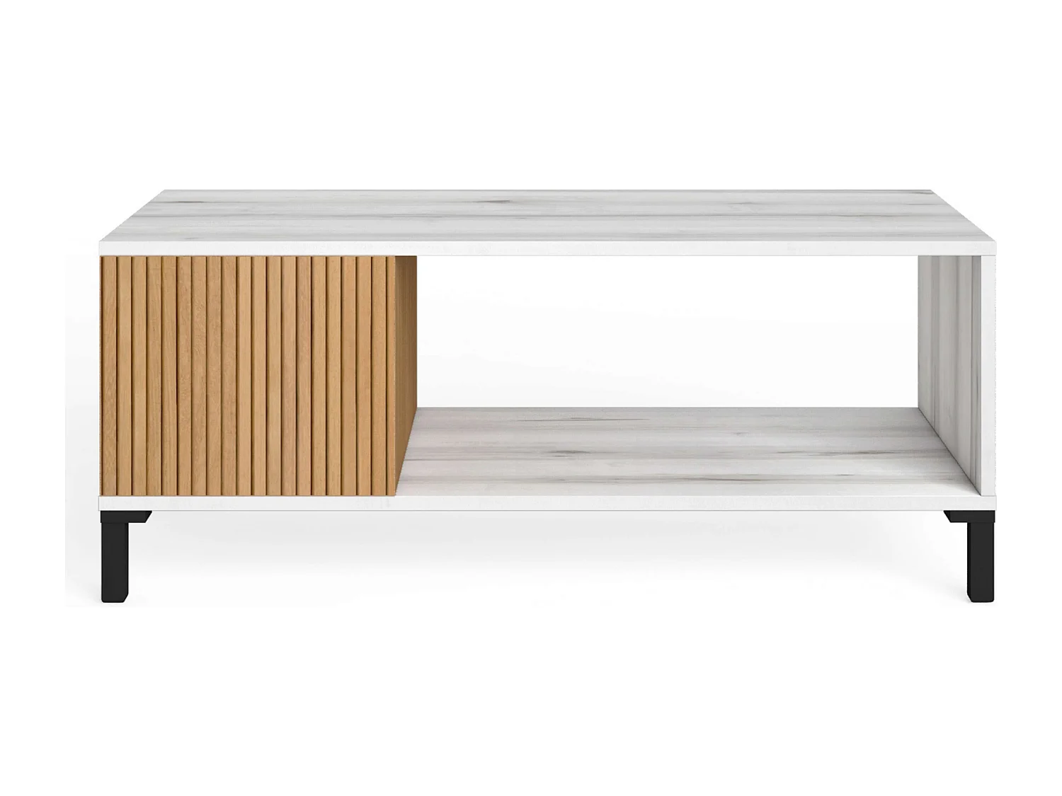 Muebles Salón Tokio Nórdico Blanco Albo y Roble Rayado (Aparador + Mesa + TV)