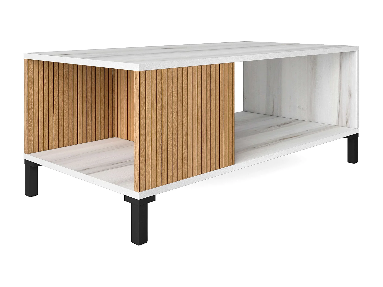 Muebles Salón Tokio Nórdico Blanco Albo y Roble Rayado (Aparador + Mesa + TV)