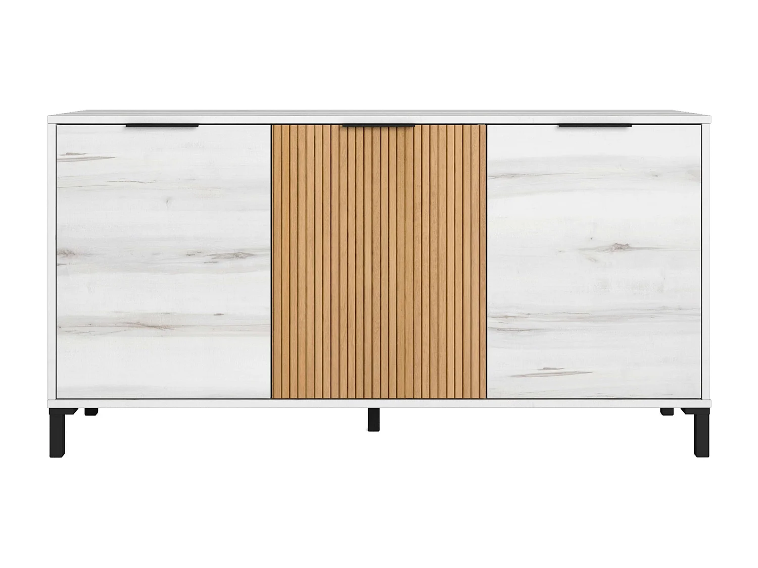 Muebles Salón Tokio Nórdico Blanco Albo y Roble Rayado (Aparador + Mesa + TV)