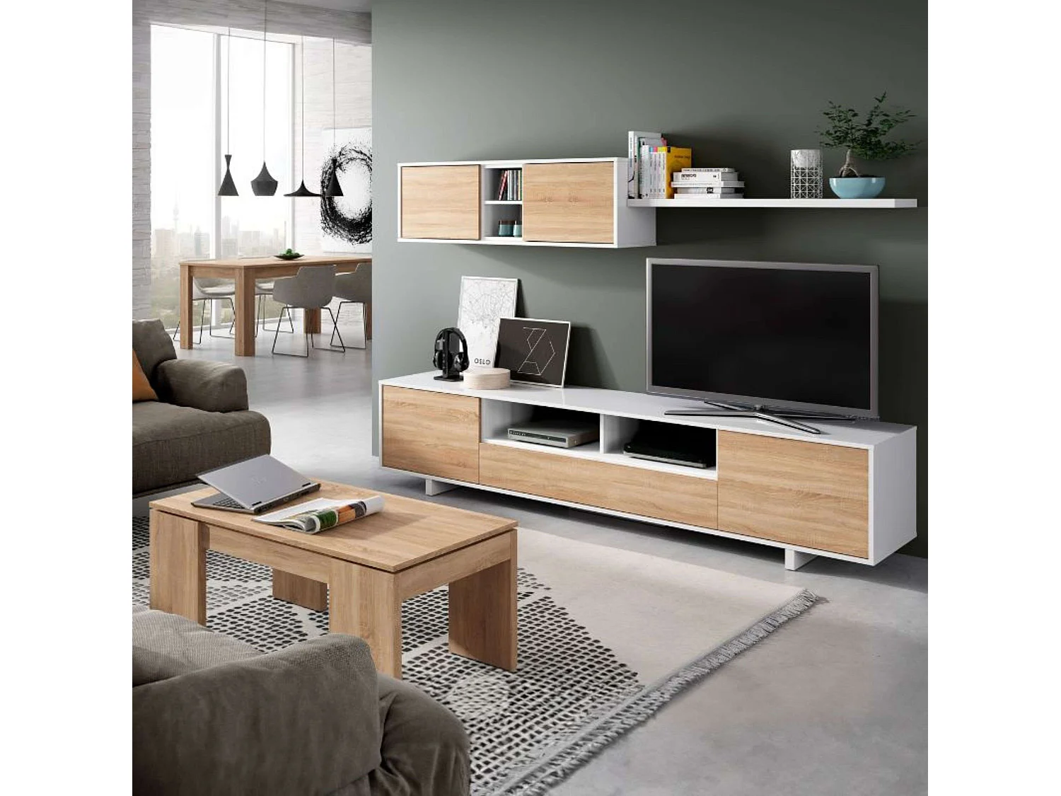 Pack Muebles Salón: Mueble, Mesa Centro Elevable y Comedor Extensible