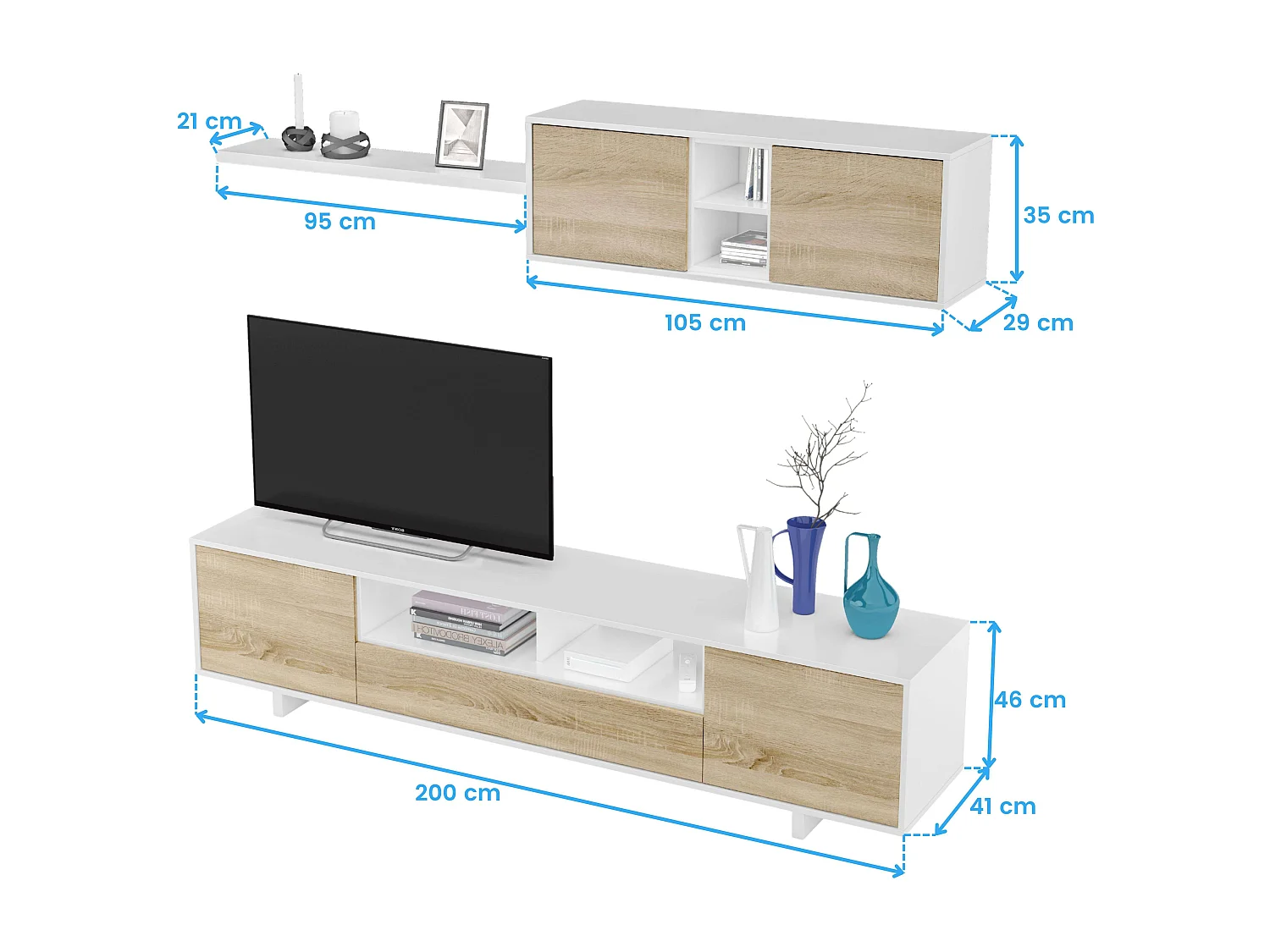 Pack Muebles Salón: Mueble, Mesa Centro Elevable y Comedor Extensible