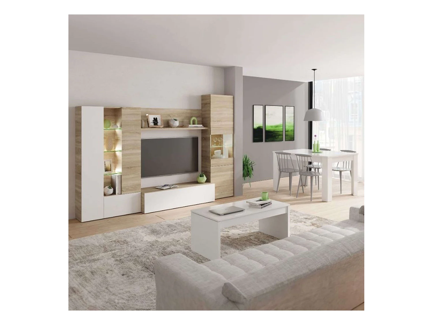 Pack Muebles Salón Led Color Canadian Blanco Moderno (mueble + Mesas)