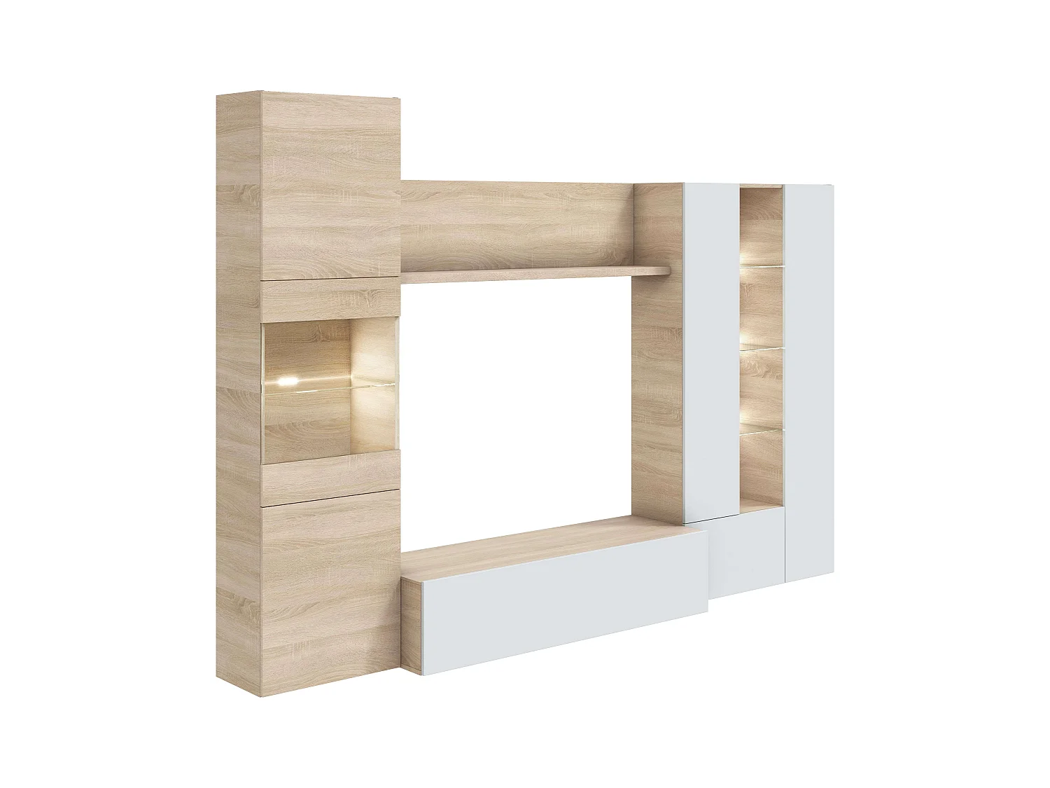 Pack Muebles Salón Led Color Canadian Blanco Moderno (mueble + Mesas)