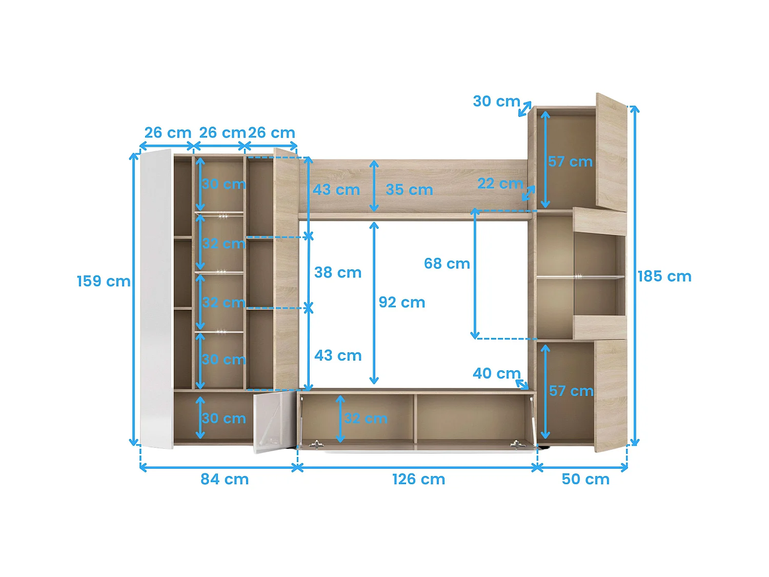 Pack Muebles Salón Led Color Canadian Blanco Moderno (mueble + Mesas)